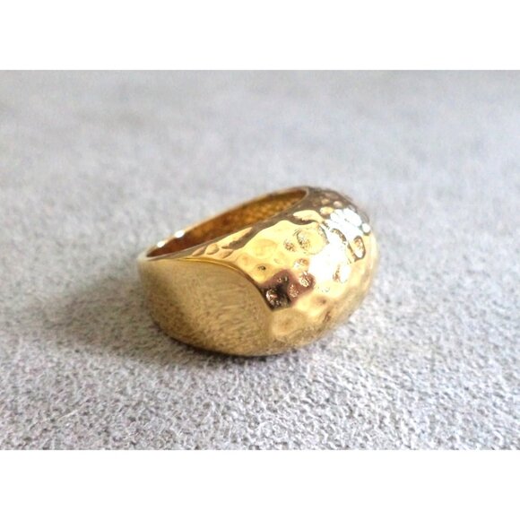 VERONESE 18k Gold Vermeil STERLING NECKLACE + RING SET Etrusca - Hammered -Italy - Picture 8 of 13